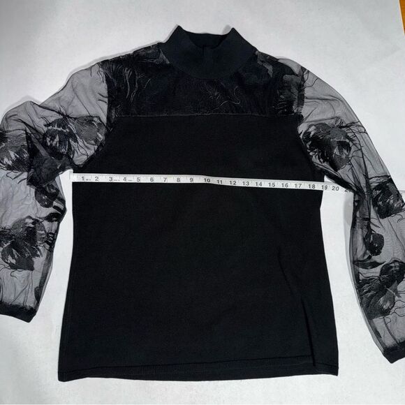 Joseph A. Black Mock Neck Long Sleeve Sheer Blouse Large - Picture 5 of 8